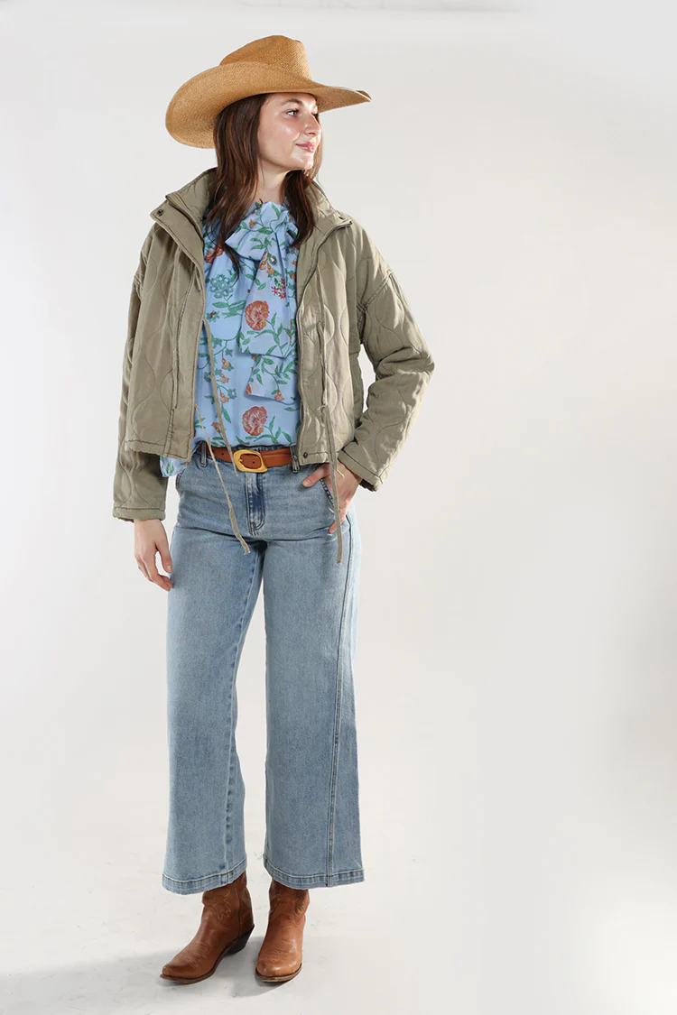 Washed Quilted Front Tie Puffer Jacket - Image 2