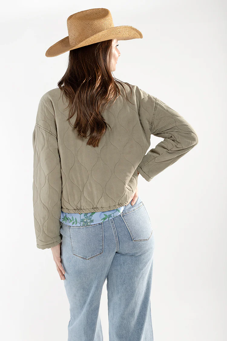 Washed Quilted Front Tie Puffer Jacket - Image 4