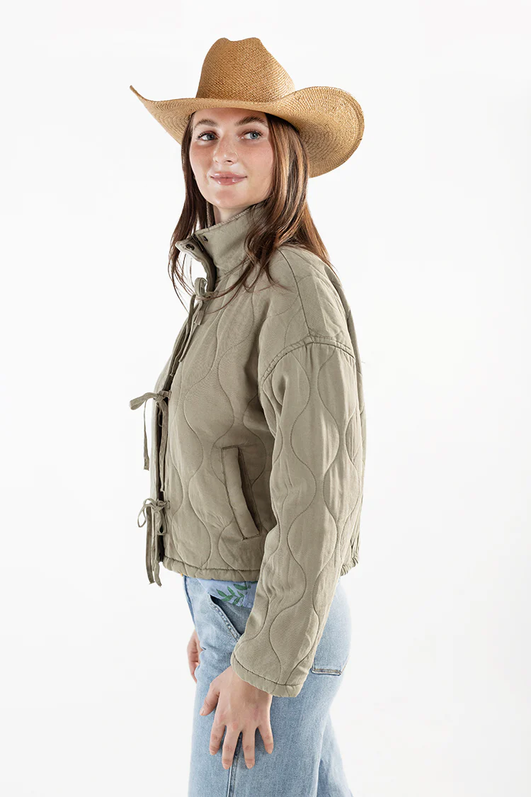 Washed Quilted Front Tie Puffer Jacket - Image 5