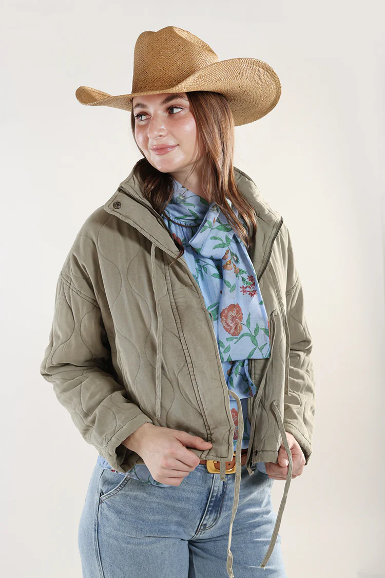 Washed Quilted Front Tie Puffer Jacket - Image 6