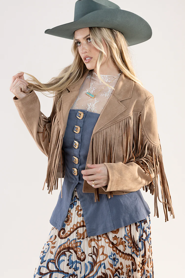 Western Buckle Strapless Top - Dusty Blue - Image 7