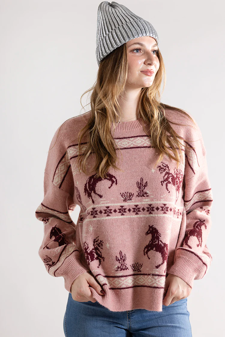 Western Starry Night Knit Sweater - Mauve