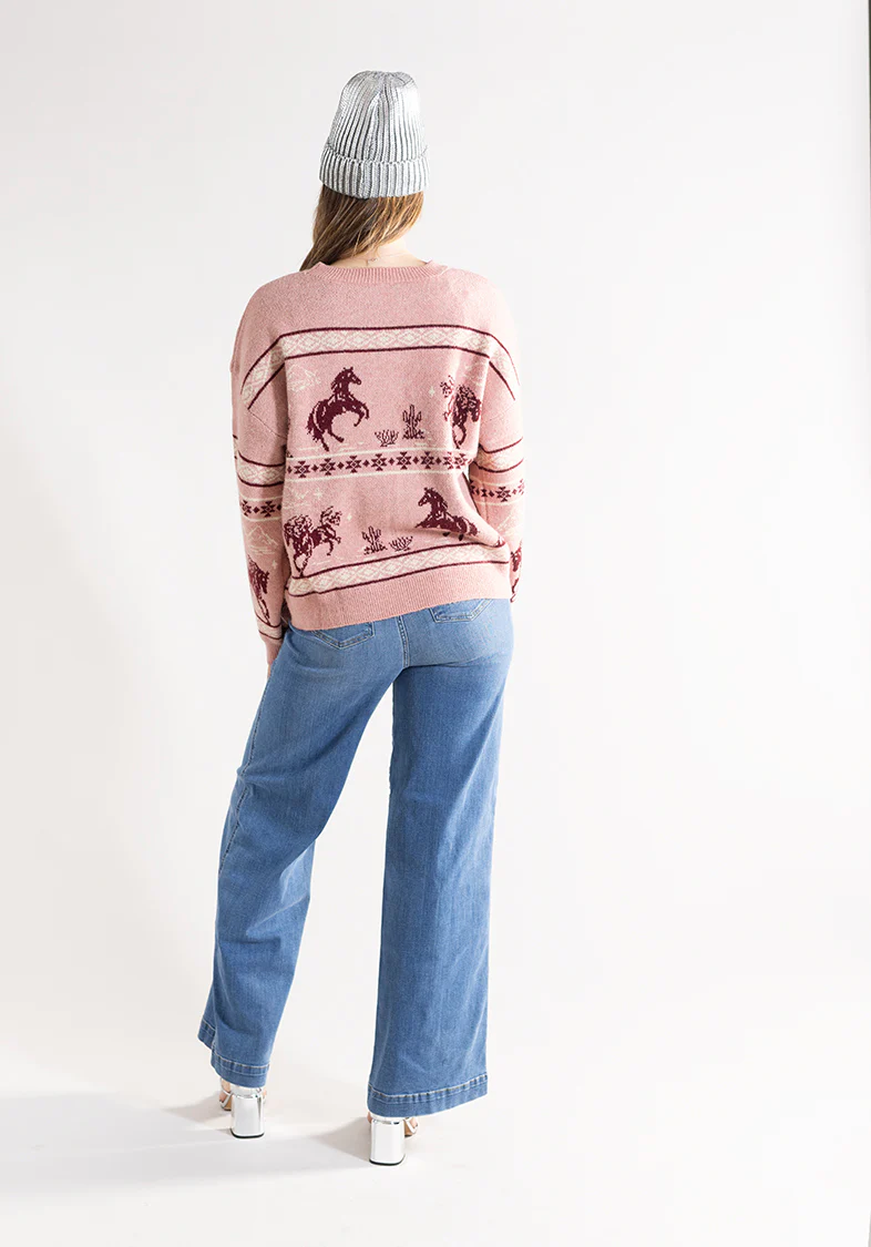 Western Starry Night Knit Sweater - Mauve - Image 2