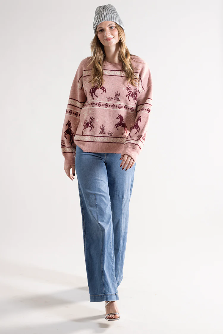 Western Starry Night Knit Sweater - Mauve - Image 3