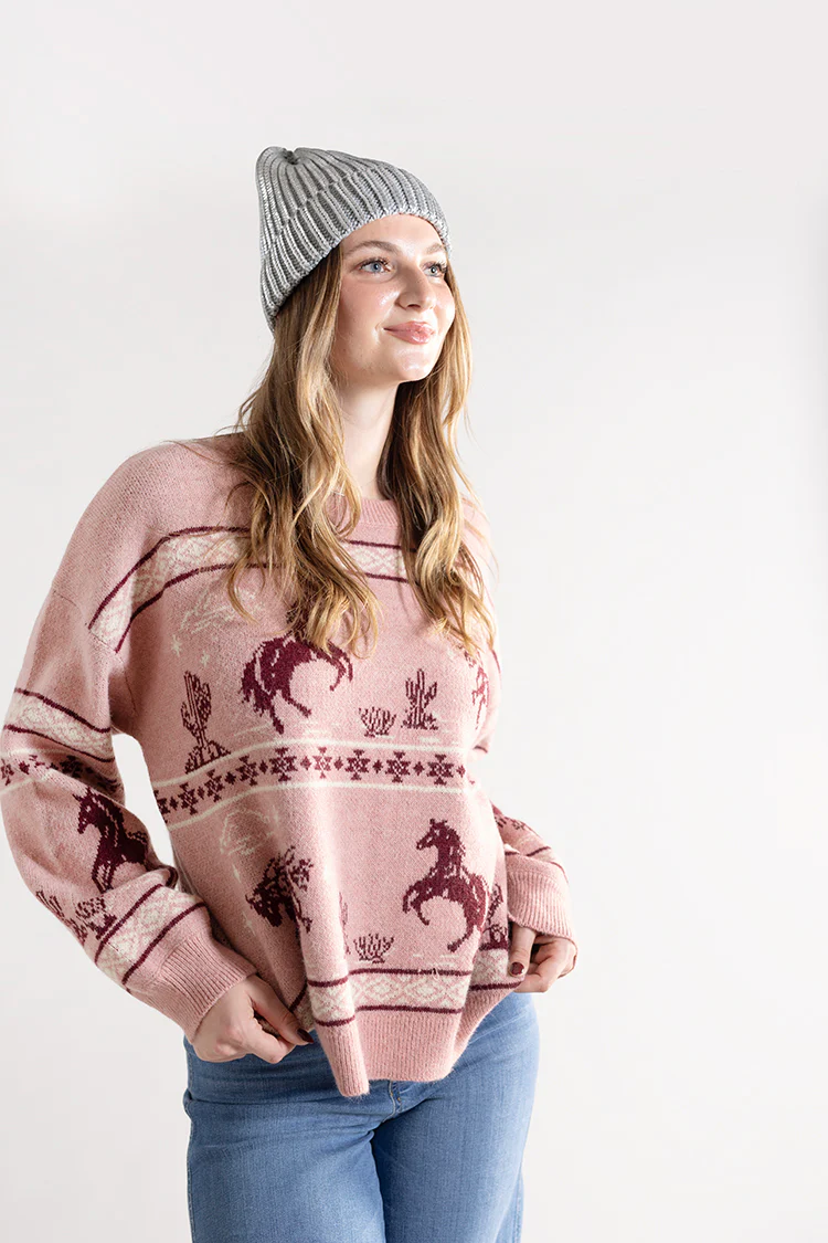 Western Starry Night Knit Sweater - Mauve - Image 4