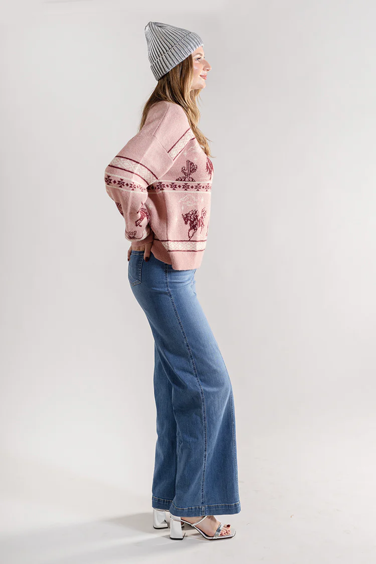 Western Starry Night Knit Sweater - Mauve - Image 6