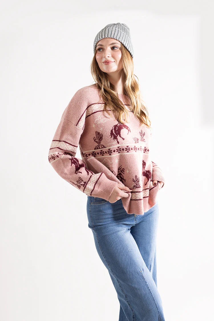 Western Starry Night Knit Sweater - Mauve - Image 7