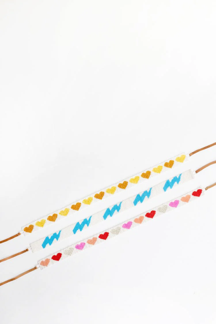 White Beaded Hat Band with Neutral Hearts - Image 4
