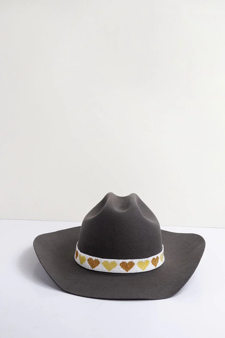 White Beaded Hat Band with Neutral Hearts - Image 5