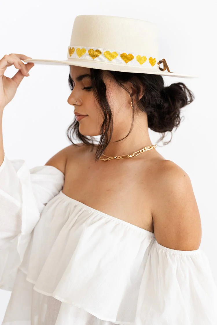White Beaded Hat Band with Neutral Hearts - Image 7