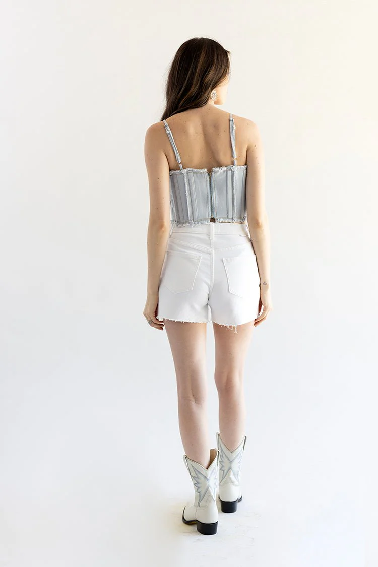 White Bottom Line Denim Shorts - Image 3