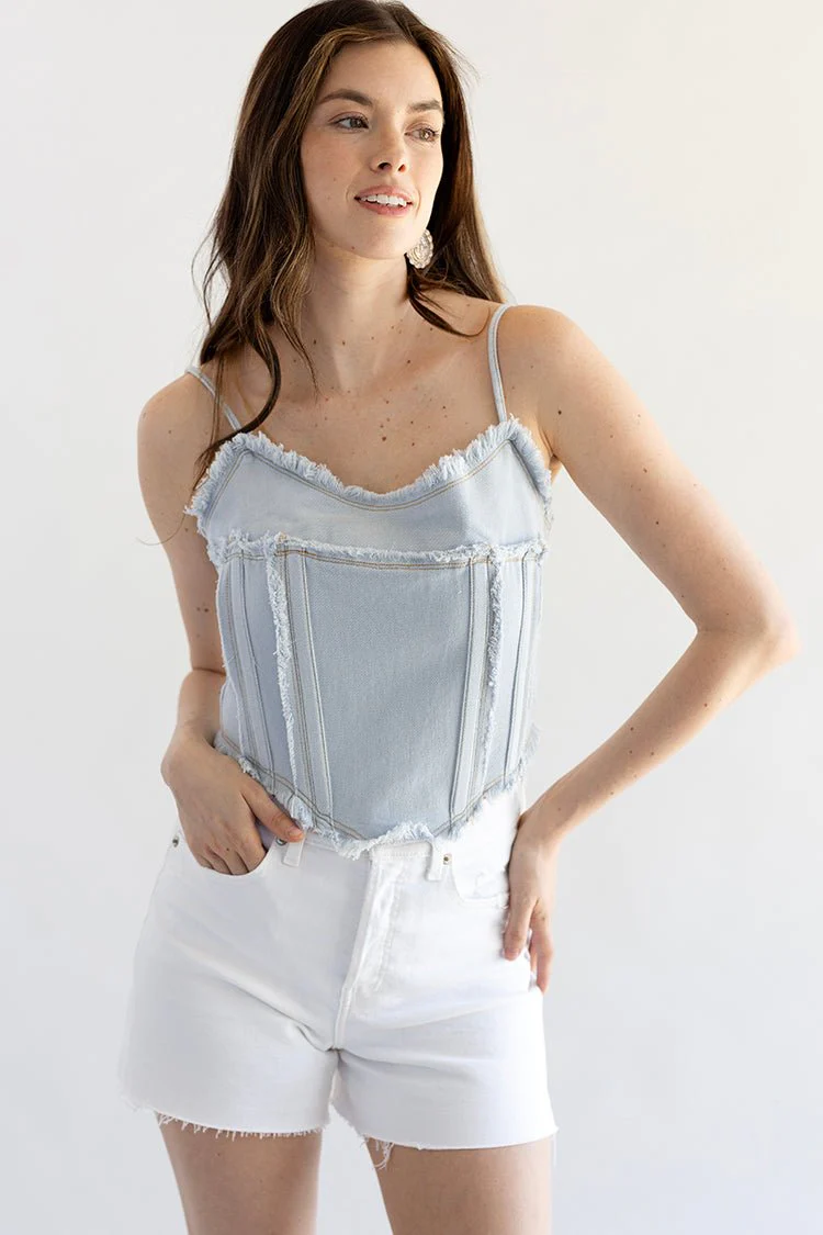 White Bottom Line Denim Shorts - Image 5